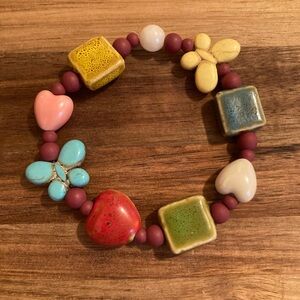 Handmade Colorful Beaded Bracelet with Heart and Butterfly Charms